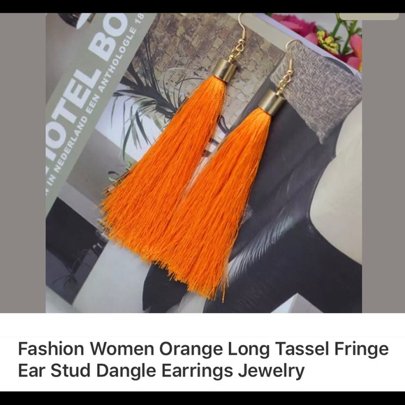 🔥Fashion Orange Long Tassel Fringe Earrings NWT🏷 - Picture 2 of 4